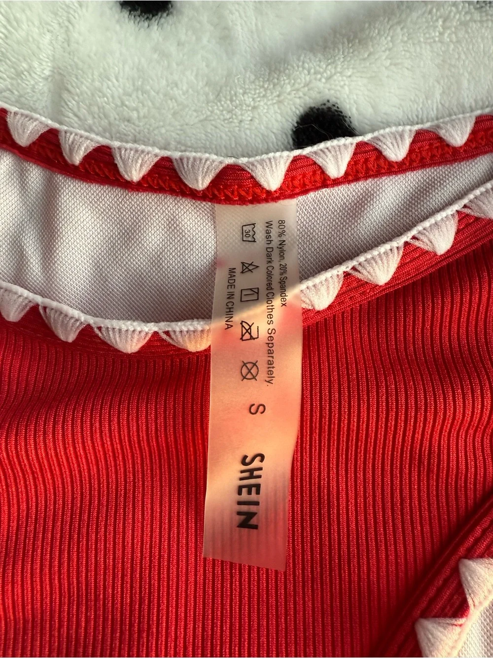 SHEIN Red and White Scalloped Triangle Bikini + Bottoms